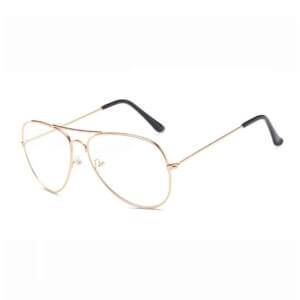 Retro Roseguld Pilot Aviator Glasögon Klarglas Klart Glas Utan Styrka