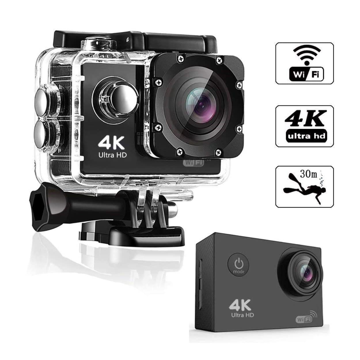Vattentät 4k vidvinkel actionkamera videokamera med wifi