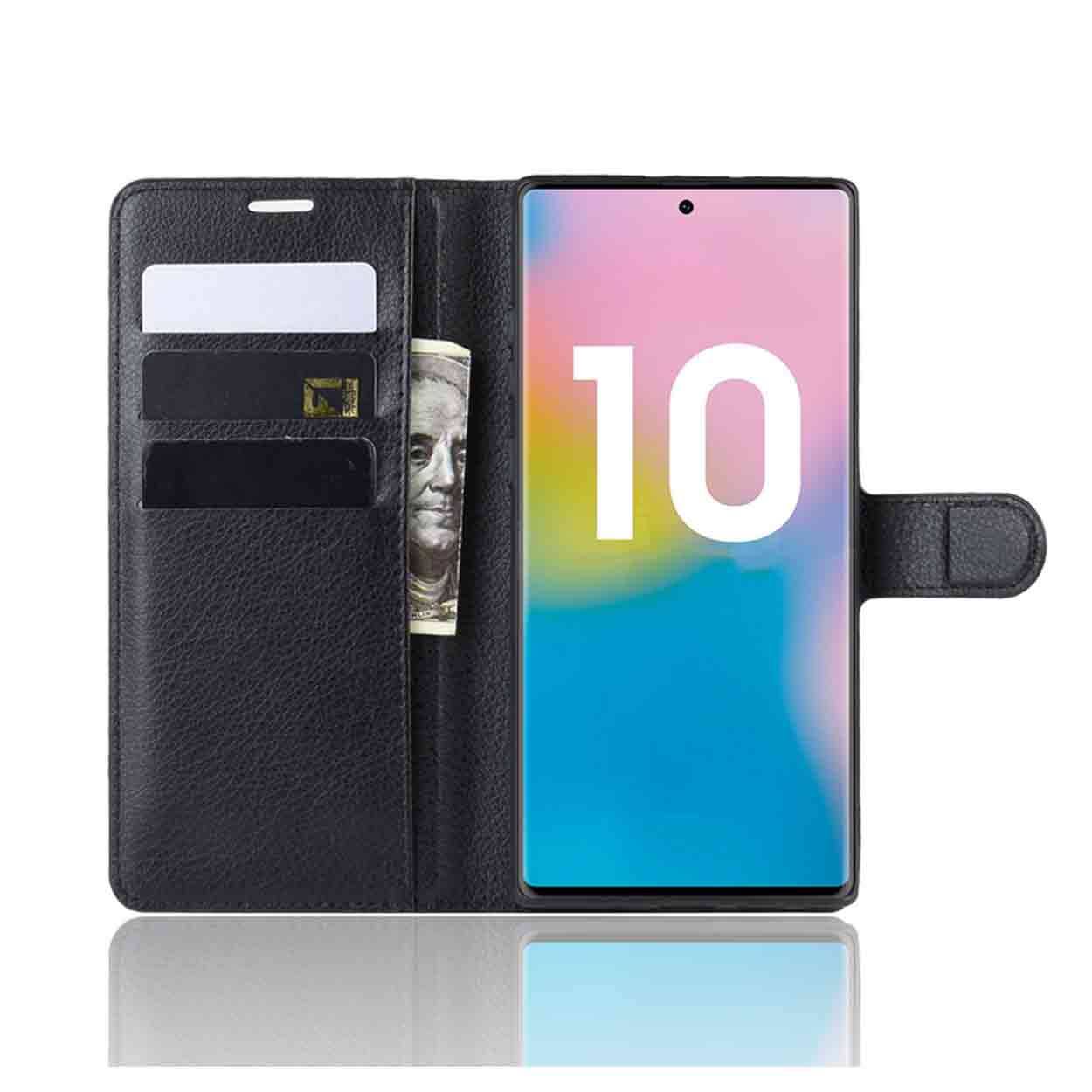 Samsung galaxy note 10 plånboksfodral svart läder skinn fodral