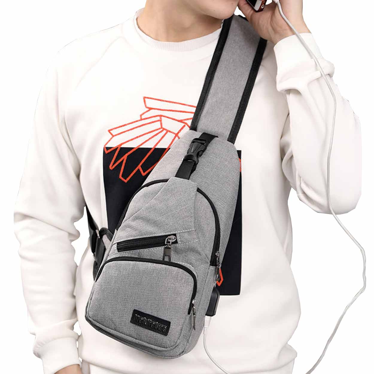 Axelväska herr axelremsväska cross body väska powerbank uttag