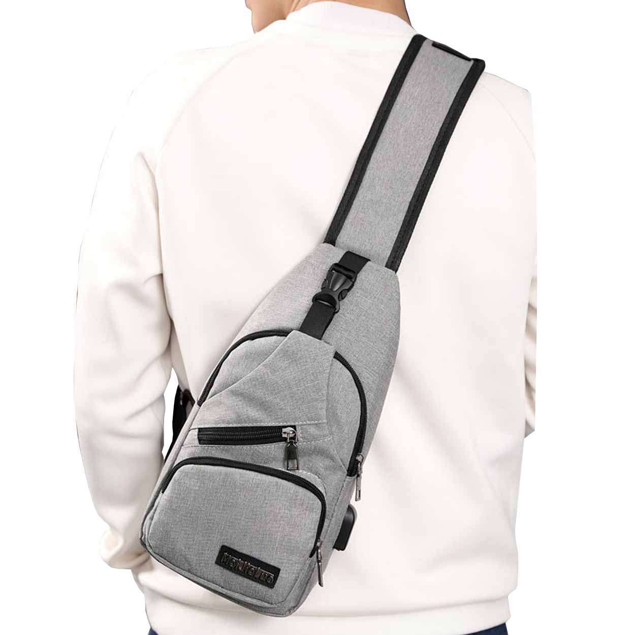 Axelväska herr axelremsväska cross body väska powerbank uttag