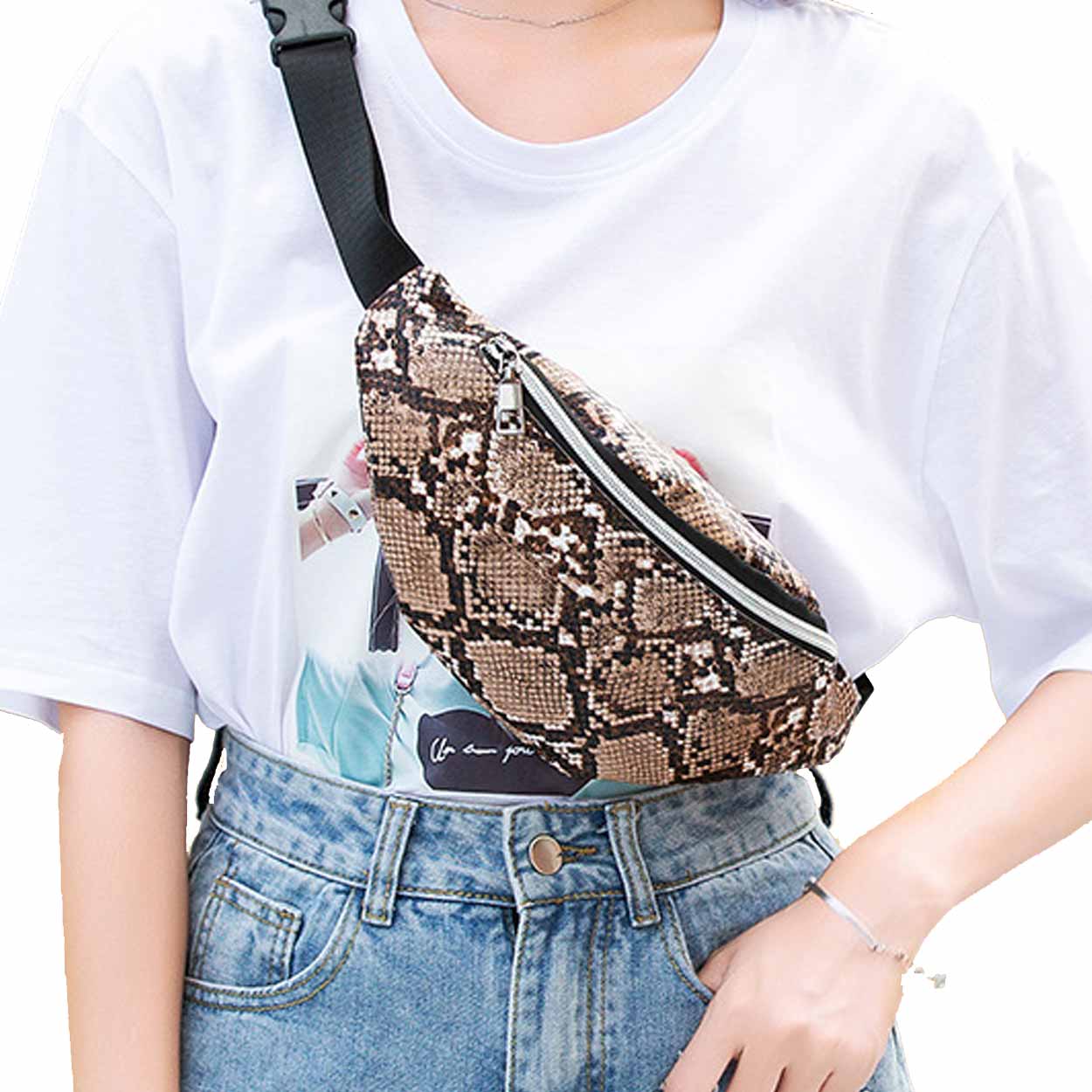 Ormskinn midjeväska magväska cross body bum bag