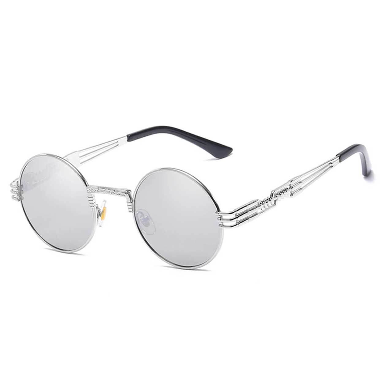 Runda solglasögon metall silver spegelglas
