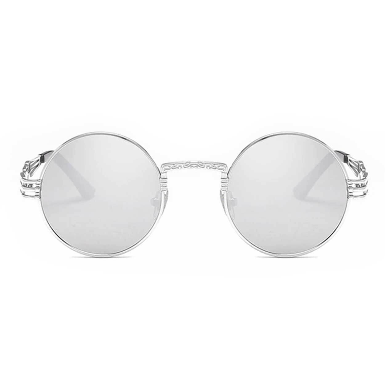 Runda solglasögon metall silver spegelglas