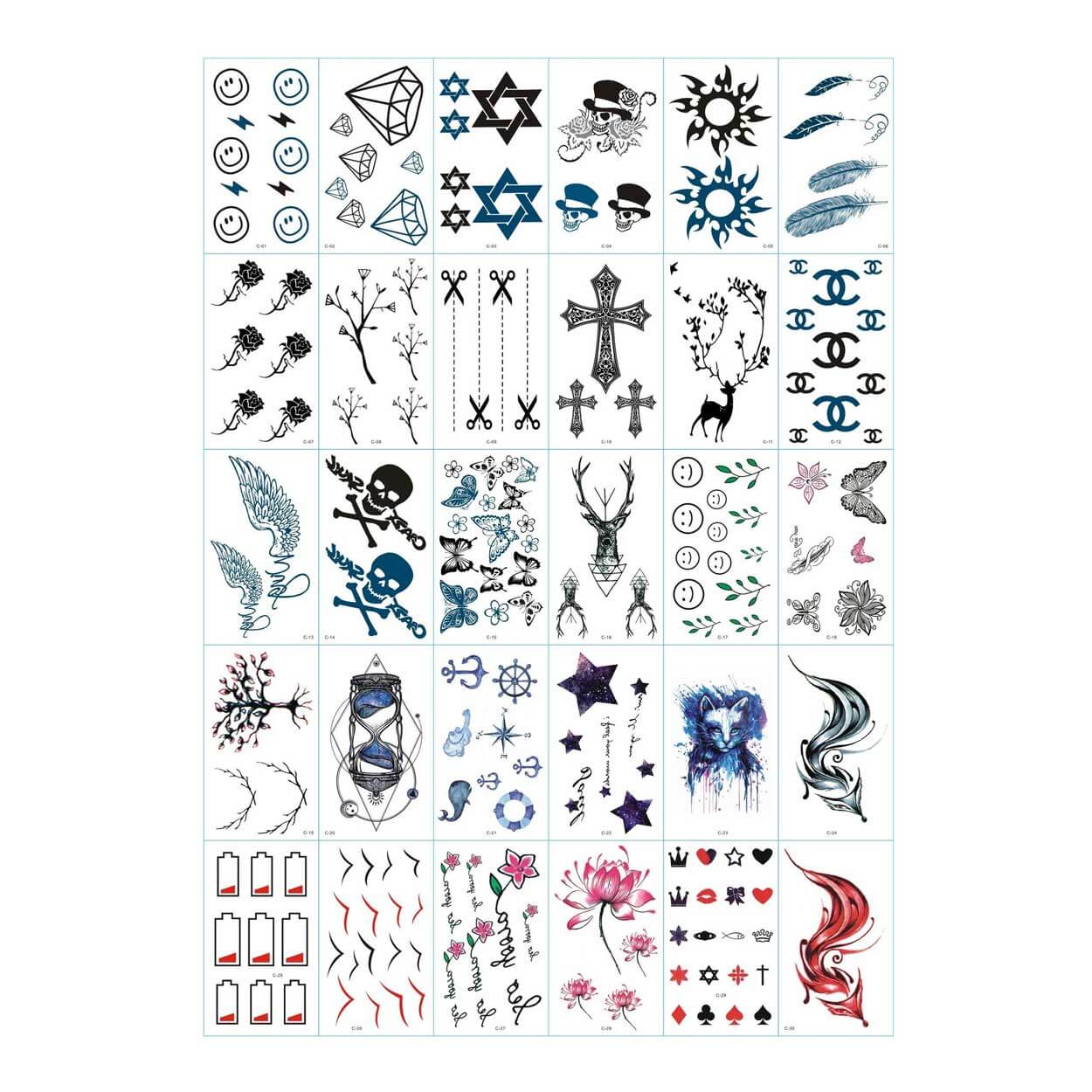 30-pack temporära tatueringar faketatueringar fejk fake tattoo