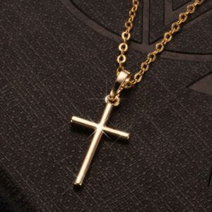 Guld kors halsband med tunn guldkedja