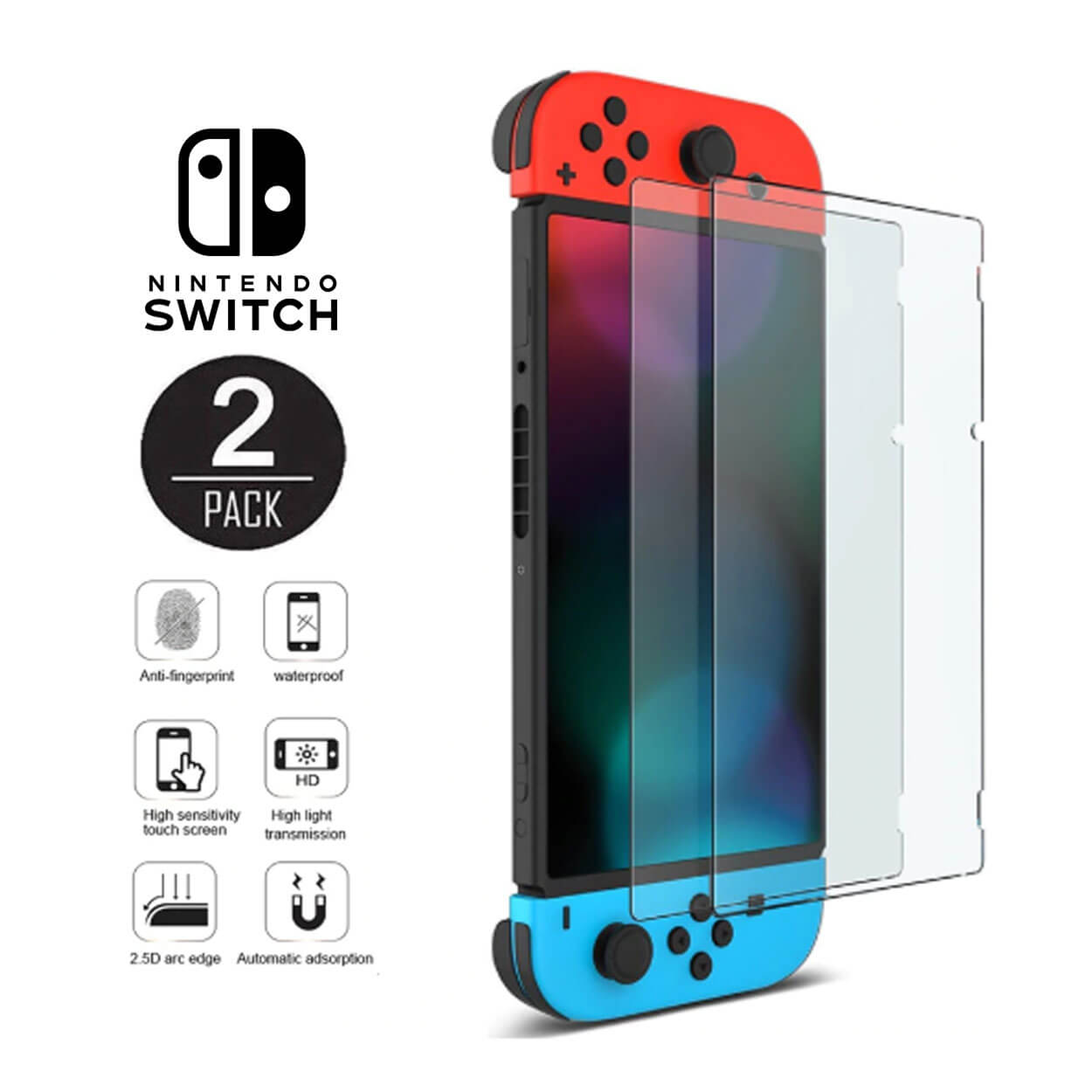 2-pack nintendo switch heltäckande skärmskydd i härdat glas