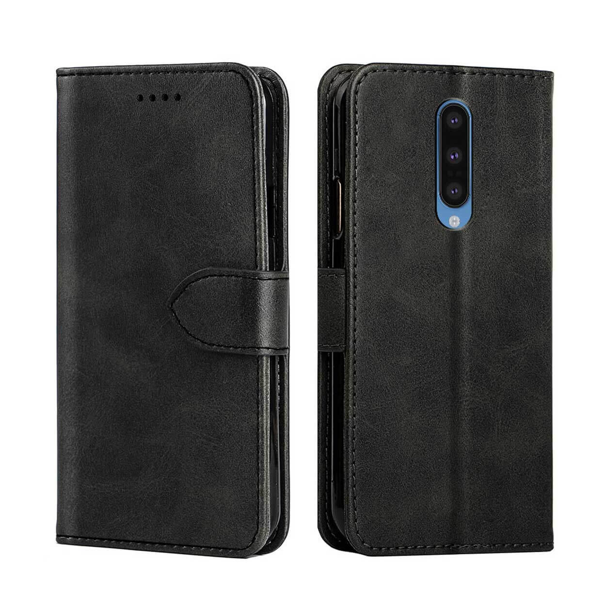 Oneplus 8 plånboksfodral läder skinn fodral svart