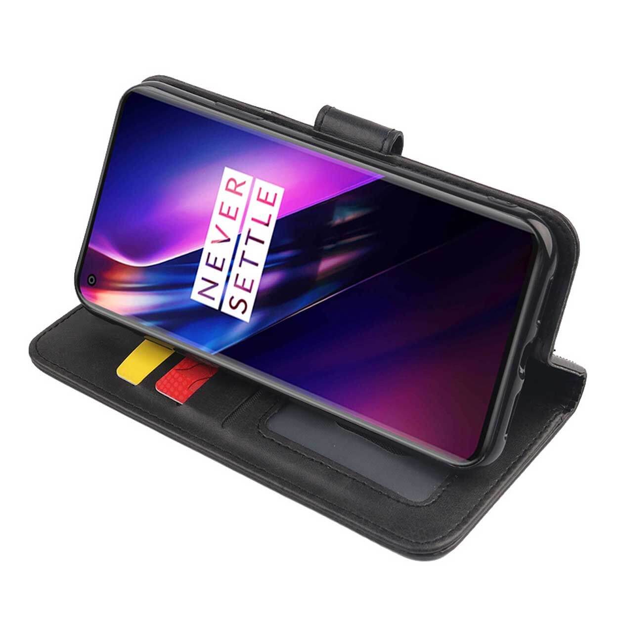 Oneplus 8 plånboksfodral läder skinn fodral svart