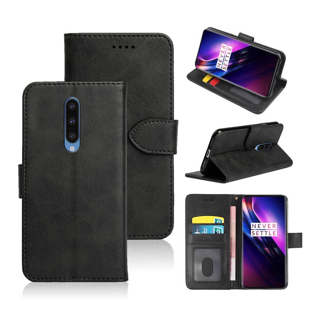 Oneplus 8 plånboksfodral läder skinn fodral svart