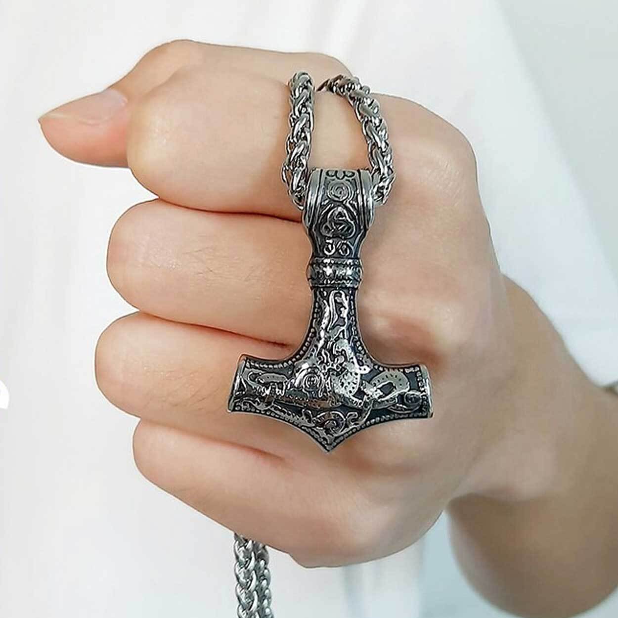 Viking halsband tors hammare mjolnir kedja silver