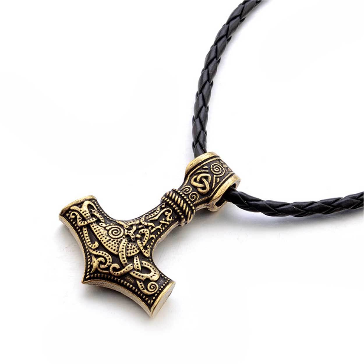Vikingahalsband tors hammare mjolnir konstläder silver