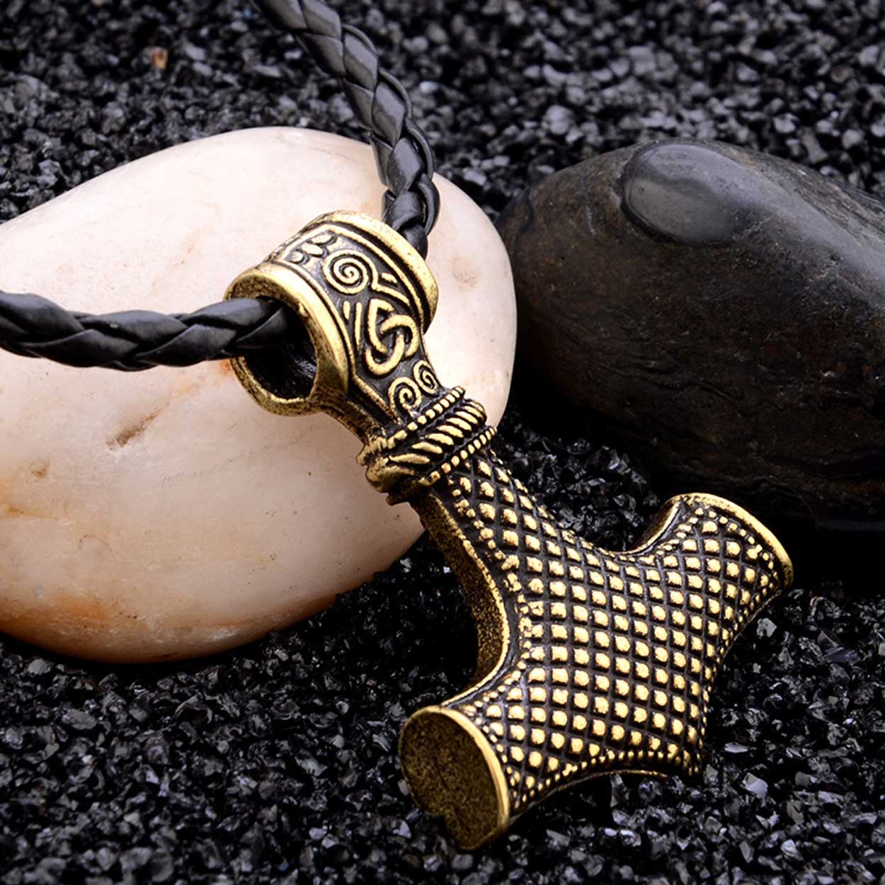 Vikingahalsband tors hammare mjolnir konstläder silver