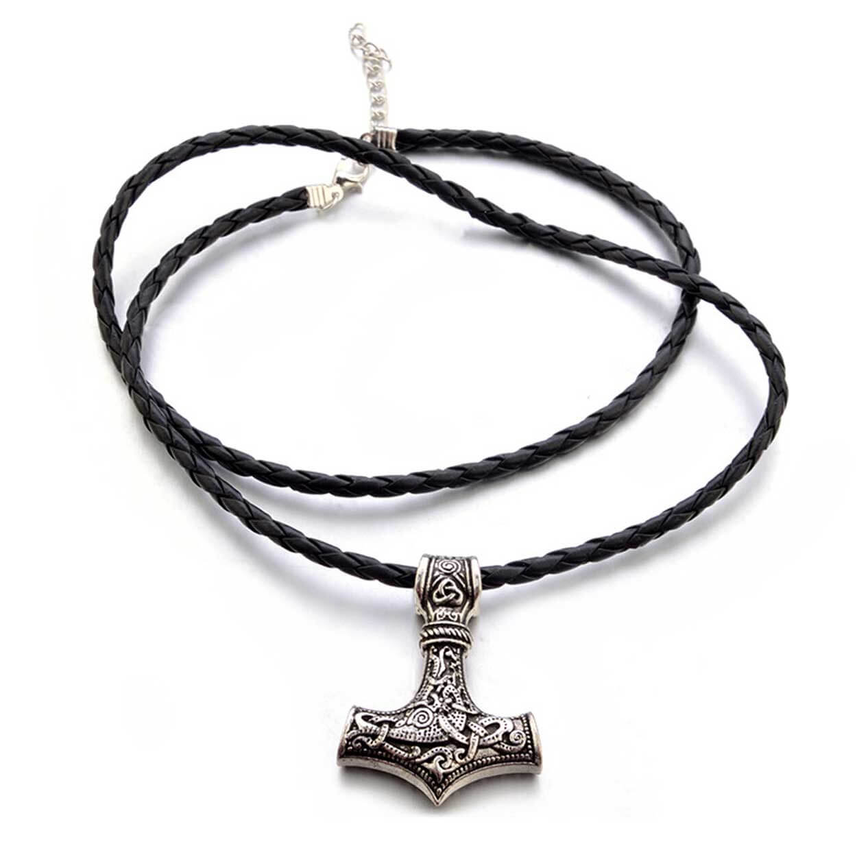 Vikingahalsband tors hammare mjolnir konstläder silver
