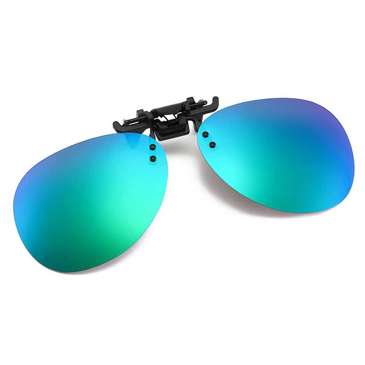Clip-on aviator solglasögon pilotglasögon grönt spegelglas