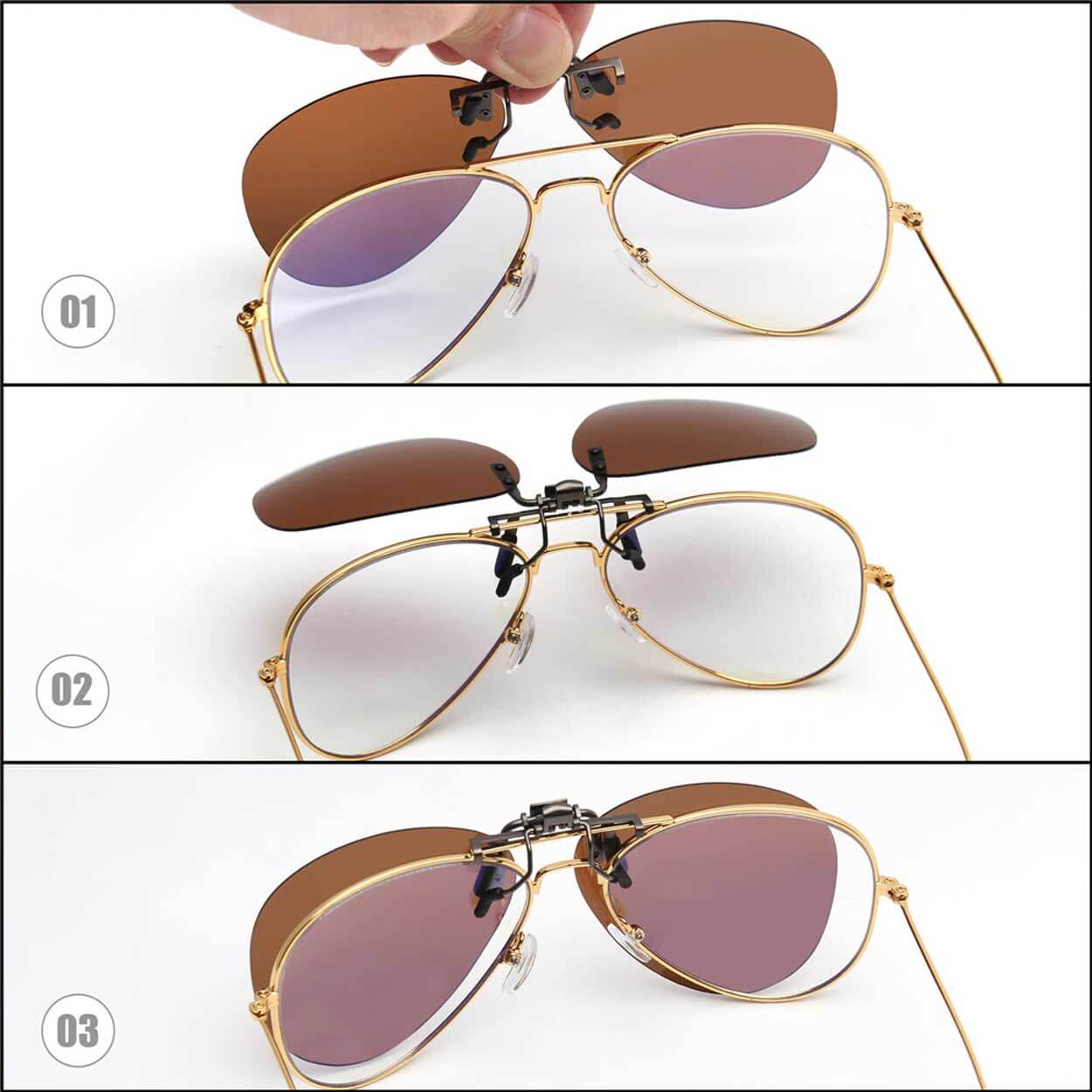Clip-on solglasögon pilotglasögon aviator brun