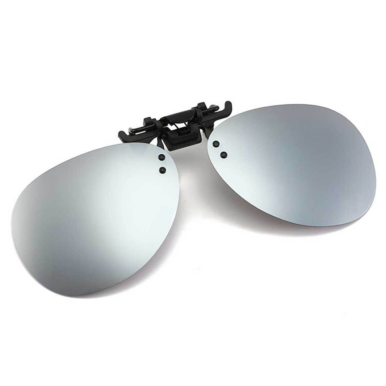 Clip-on aviator solglasögon pilotglasögon silver spegelglas