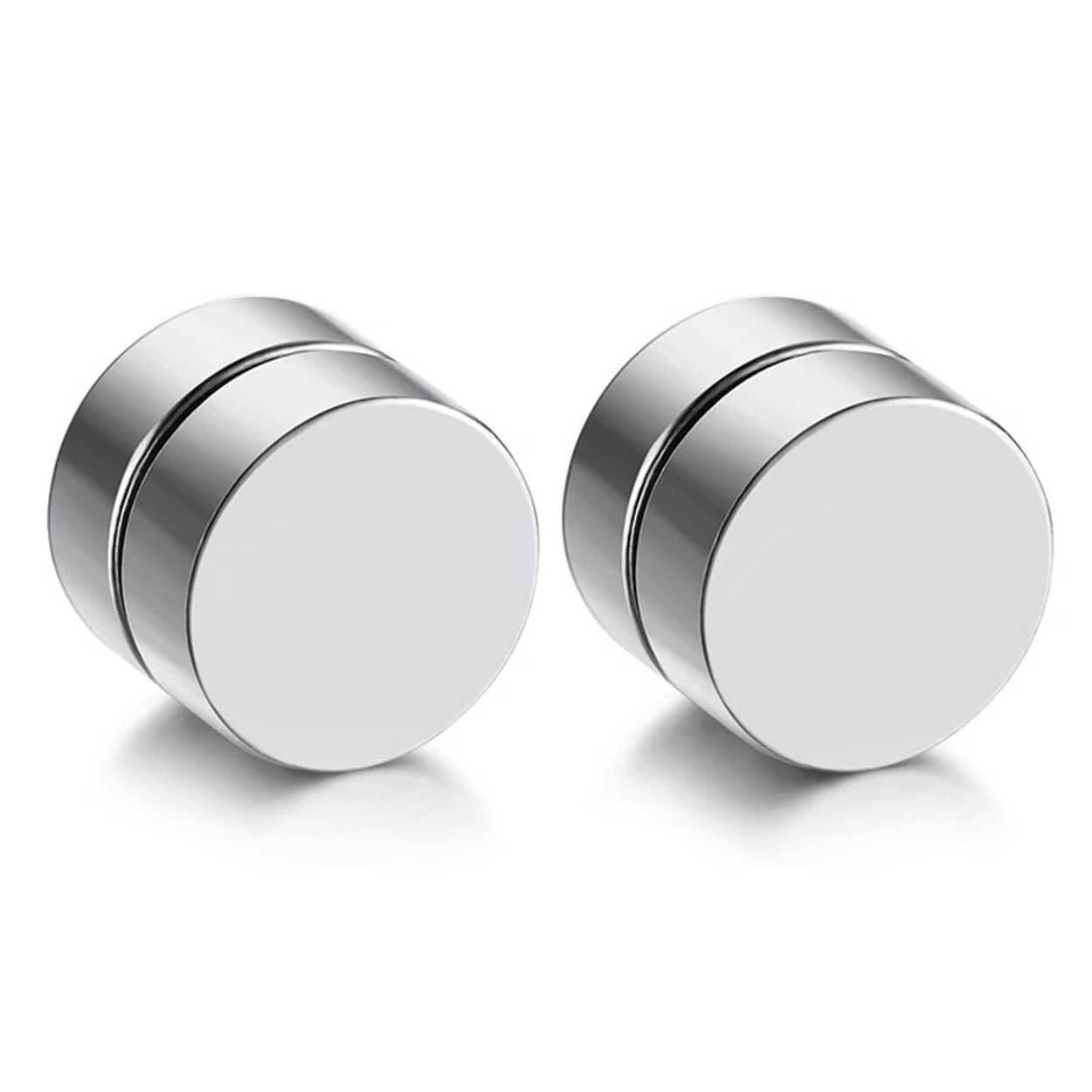 2-pack silver magnetisk fake piercing öron töjning plug