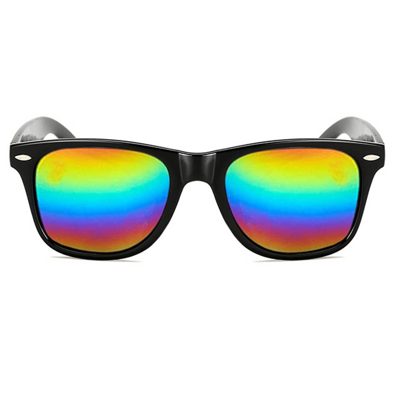 Svarta wayfarer solglasögon regnbågsfärg spegelglas