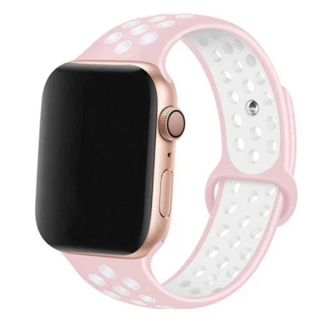 Apple watch 42/44/45 sportarmband med hål rosa vit