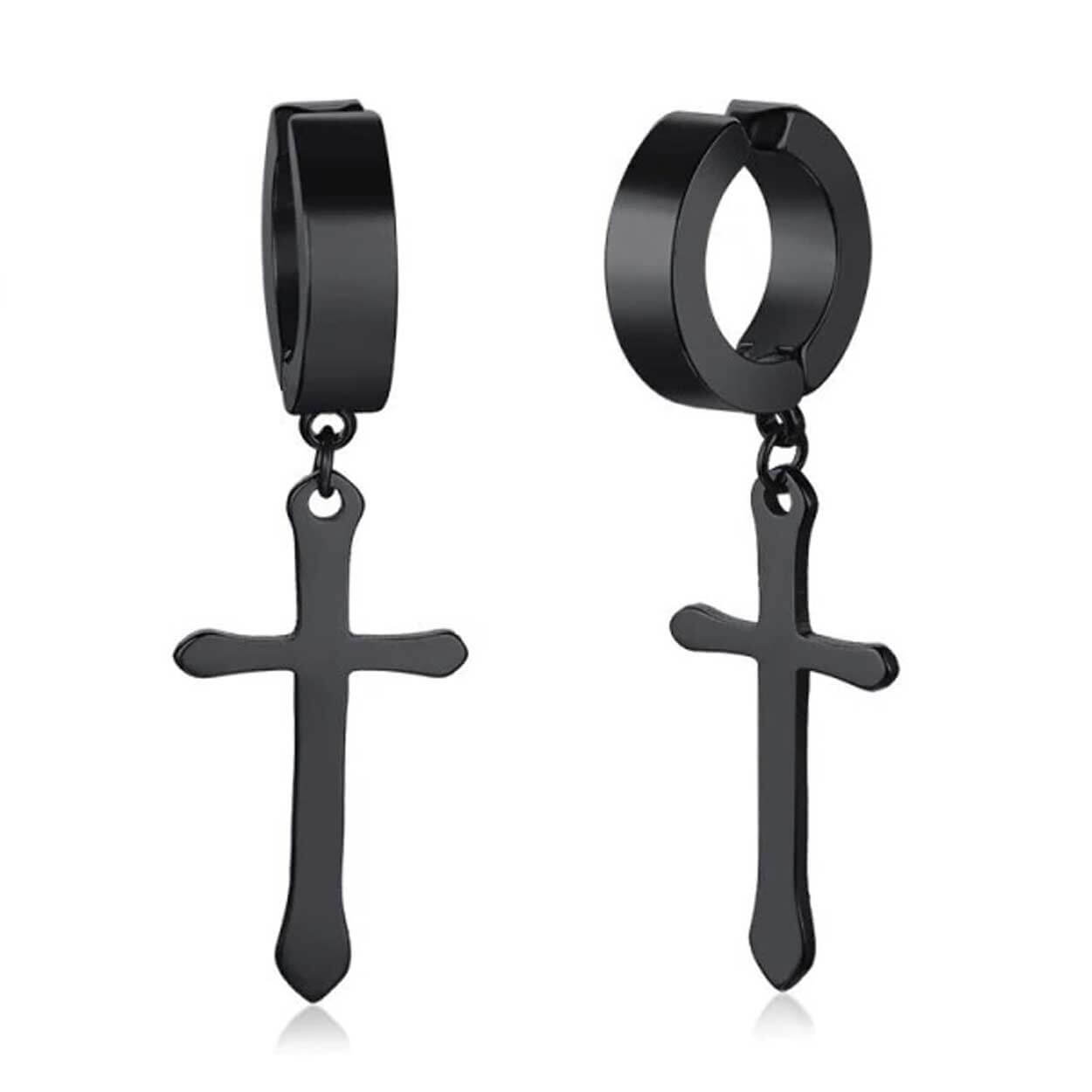 2-pack fake piercing ring utan hål hängande kors svart