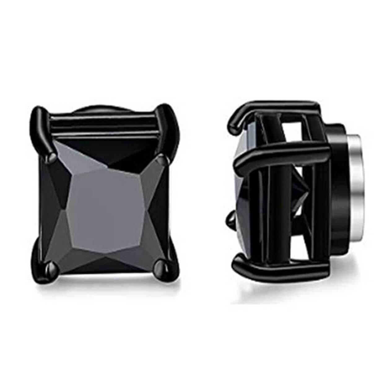 2-pack magnetisk piercing fake örhänge fyrkantig kristall svart