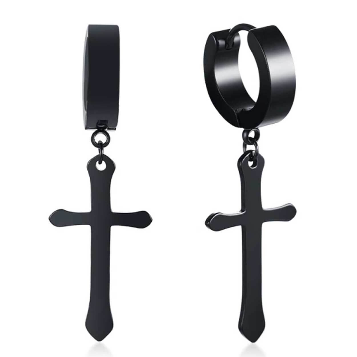 2-pack piercing örhänge med hängande kors svart