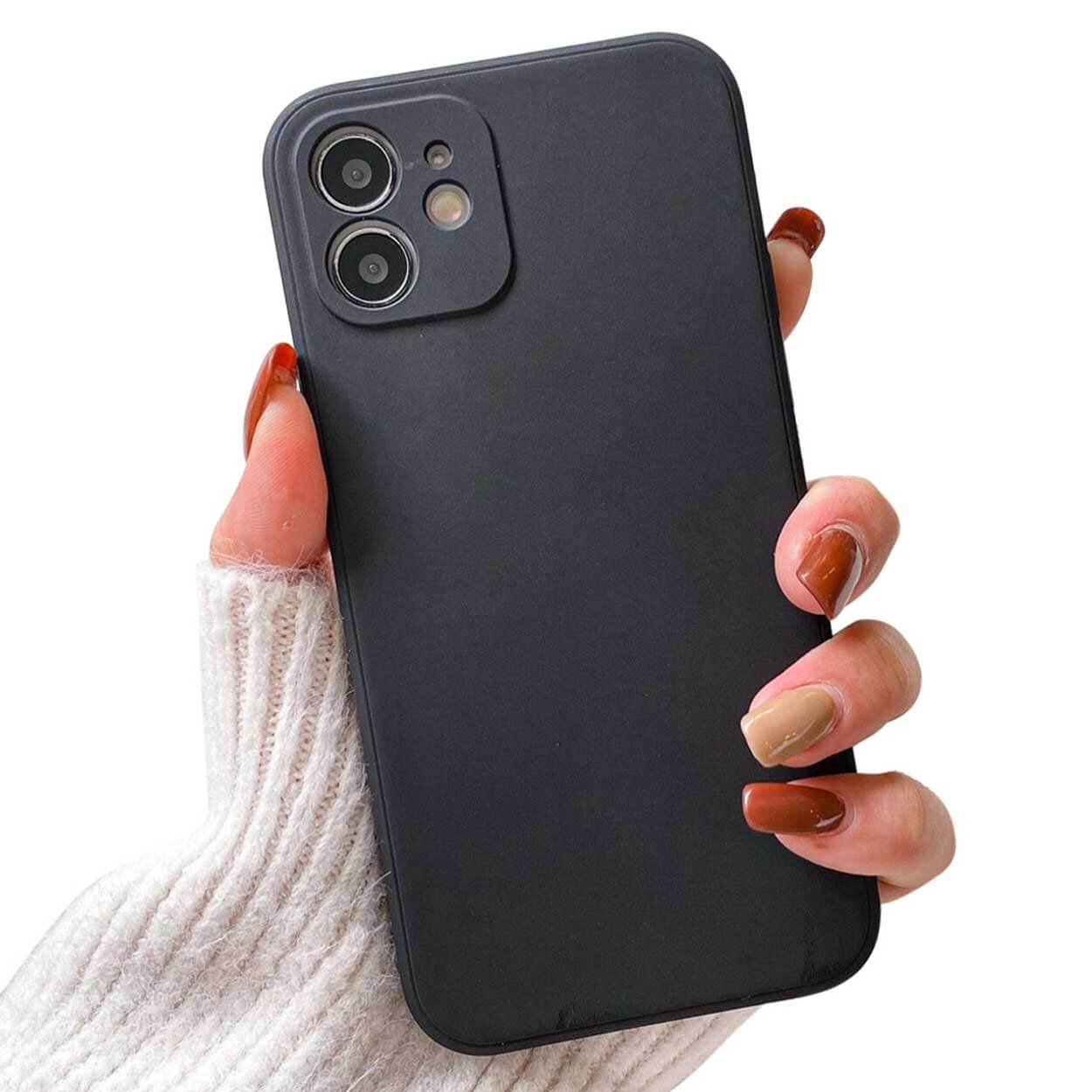 Iphone 12 tunt svart mobilskal med linsskydd 1mm tpu