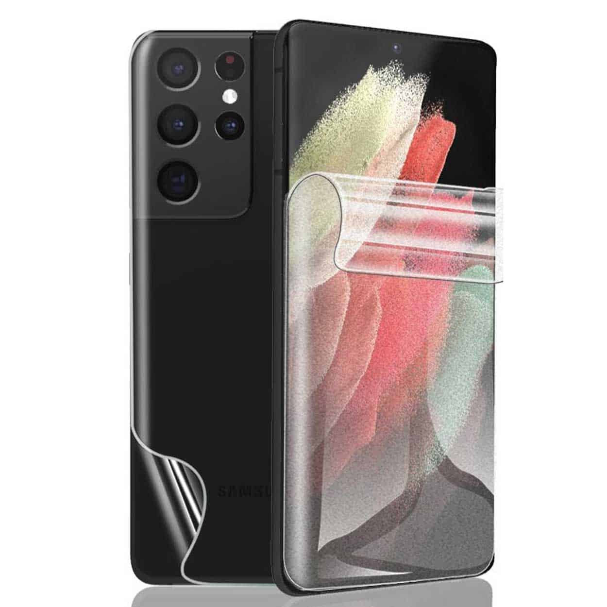 2-pack galaxy s21 ultra displayfilm + skyddsfilm för baksida
