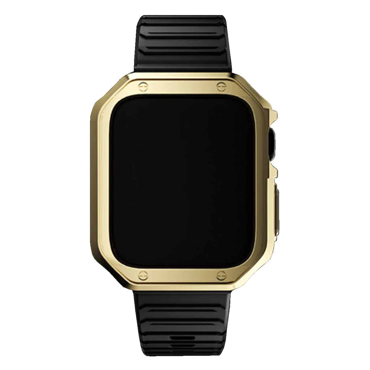 Apple watch 38/40/41mm svart armband + tpu skal bumper guld