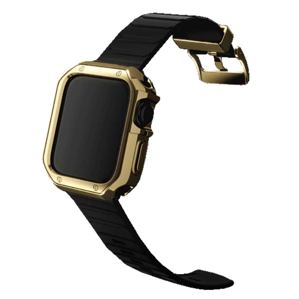 Apple watch 38/40/41mm svart armband + tpu skal bumper guld