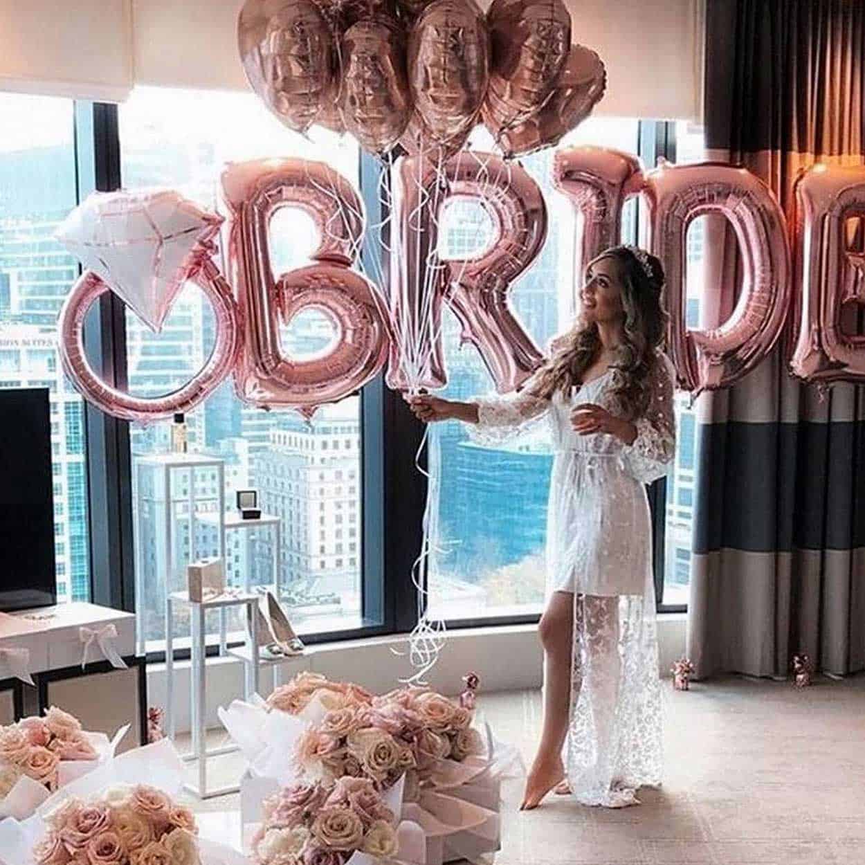 Ballonger bröllop bride - 101cm folieballonger hjärtan roséguld