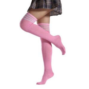 Randiga Knästrumpor Rosa Vita Ränder - Höga Strumpor