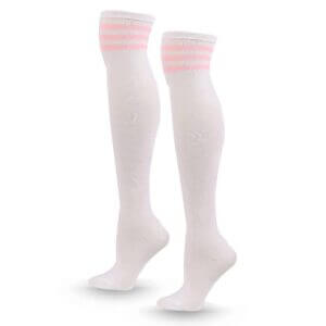 Randiga Knästrumpor Vit Rosa Ränder - Höga Strumpor