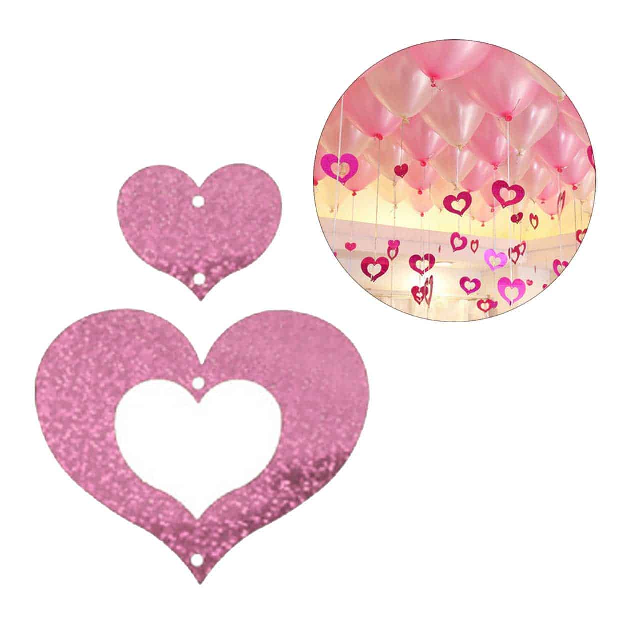 Glitterdraperi med hjärtan metallic rosa