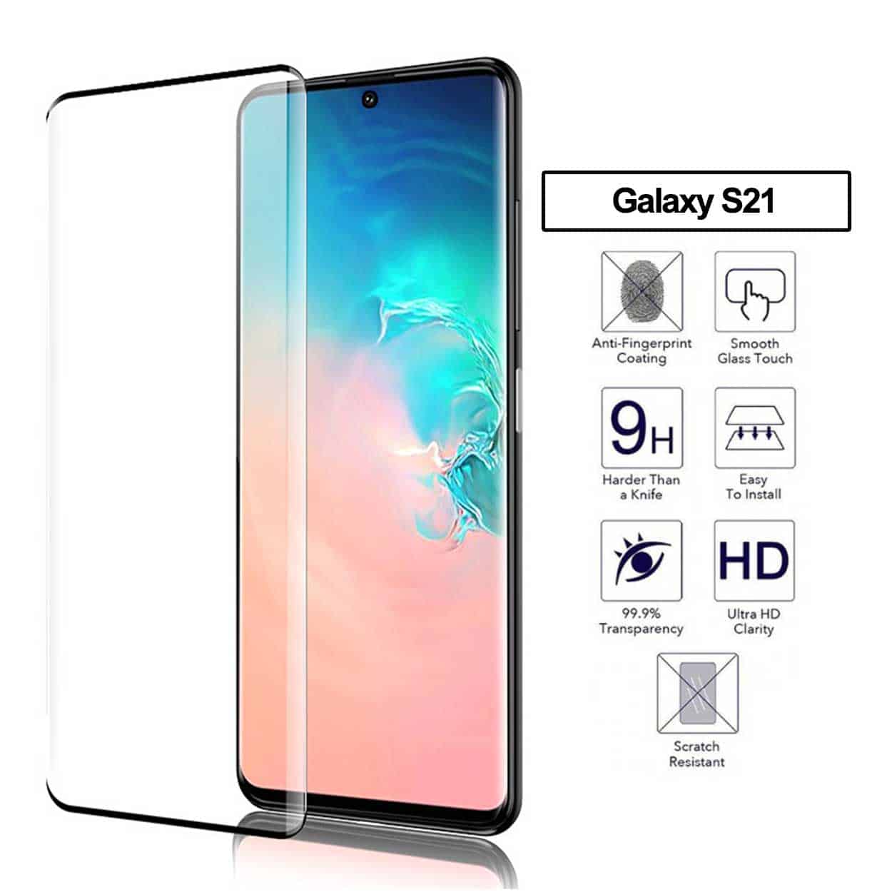 Galaxy s21 heltäckande hd skärmskydd kolfiber displayfilm