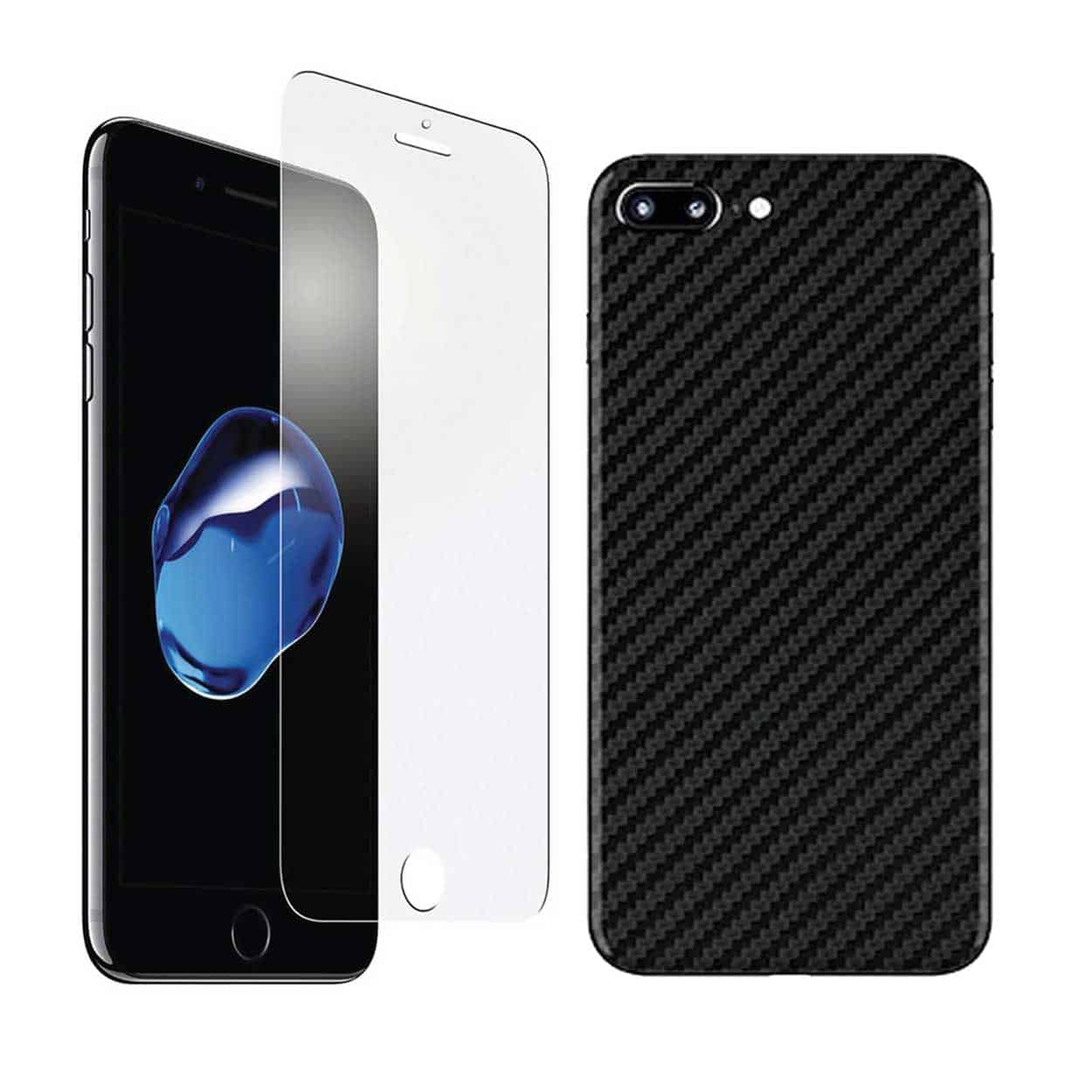 Iphone 8 plus displayfilm + kolfiber skyddsfilm för baksida