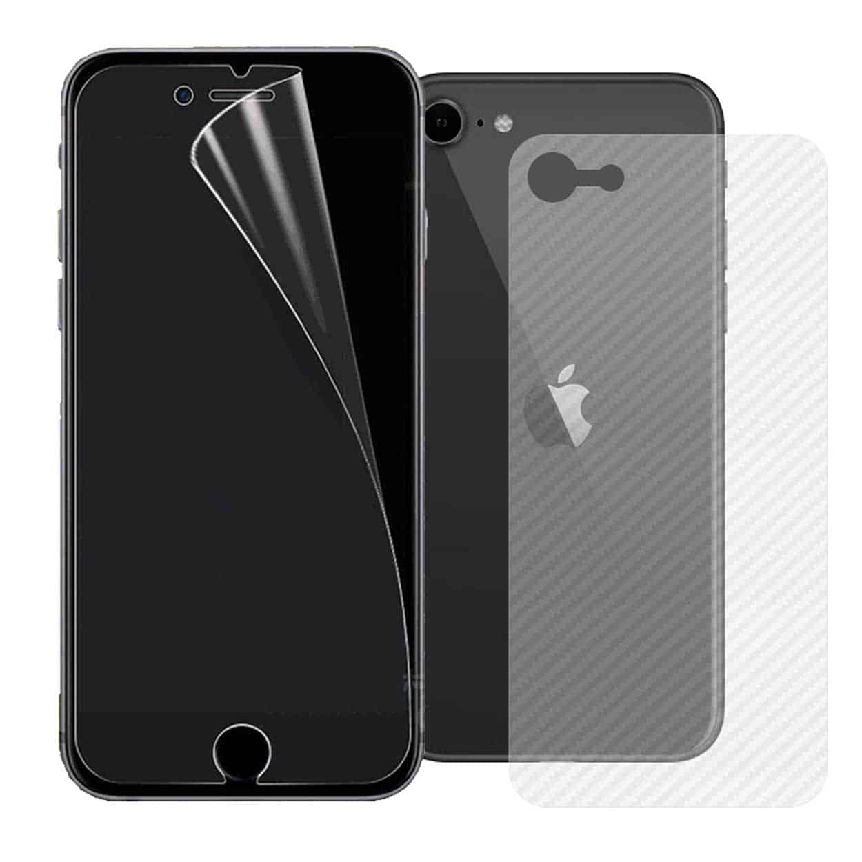 Iphone se displayfilm + kolfiber skyddsfilm för baksida
