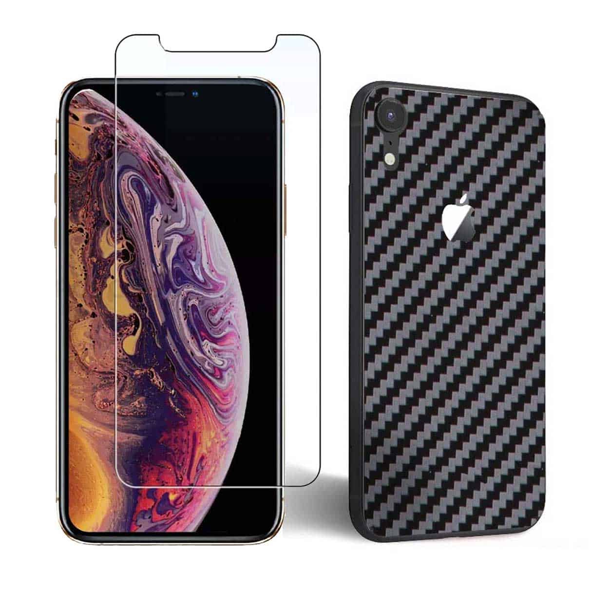Iphone xr displayfilm + kolfiber skyddsfilm för baksida