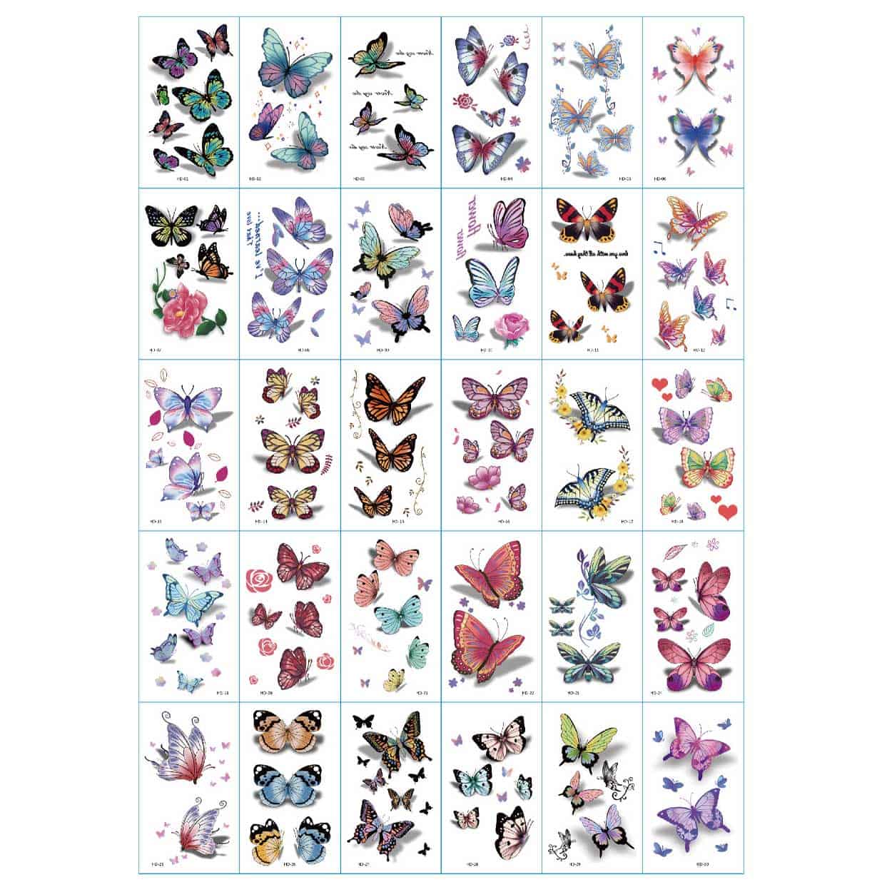 30-pack 3d fake tatueringar fjäril temporära gnuggisar