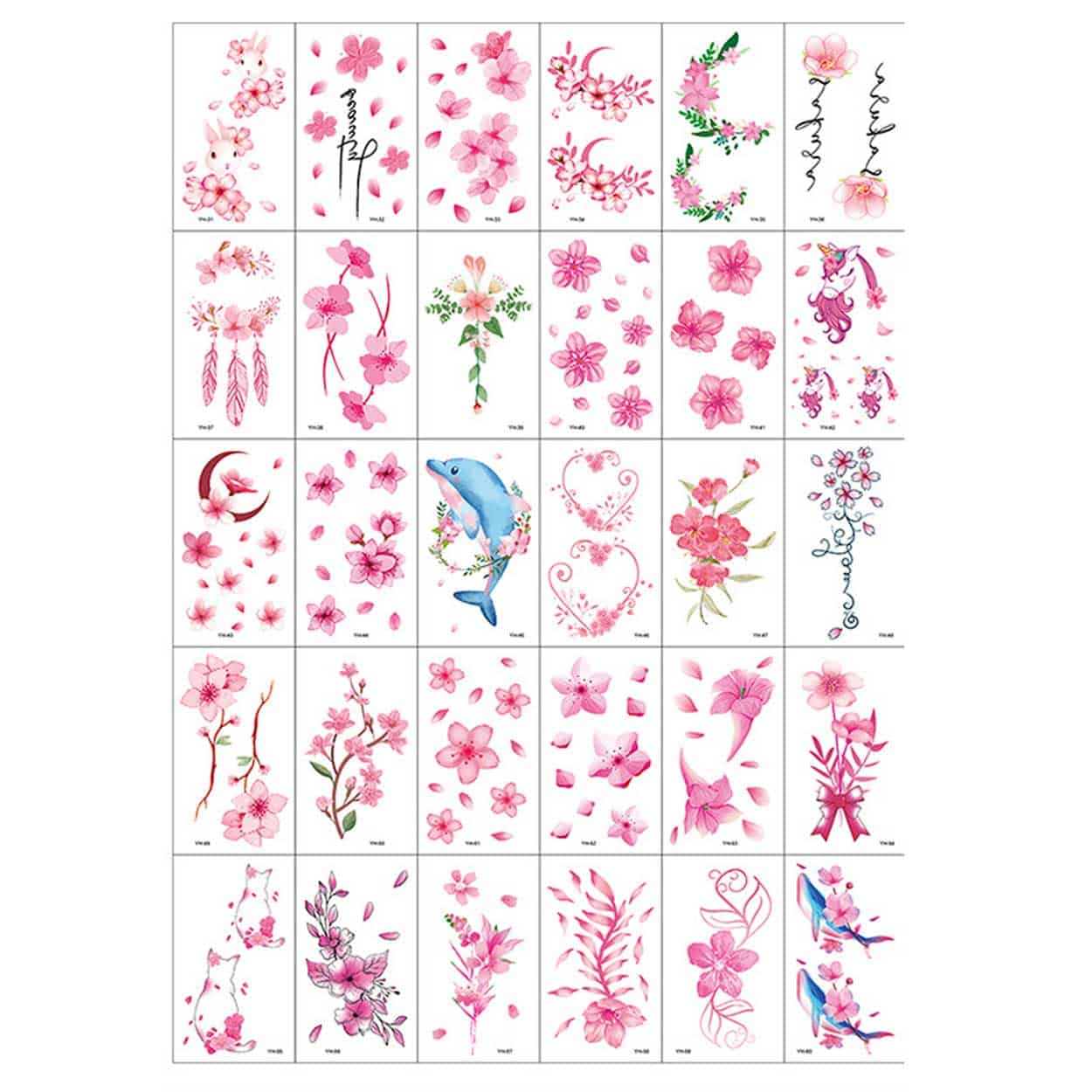 30-pack temporära fake tatueringar gnuggisar rosa blommor