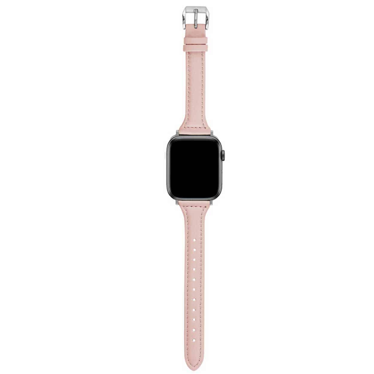 Apple watch 42/44/45 läderarmband rosa slim