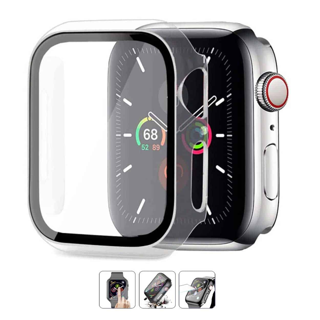 Apple watch 7 45mm skal case med tempererat glas transparent