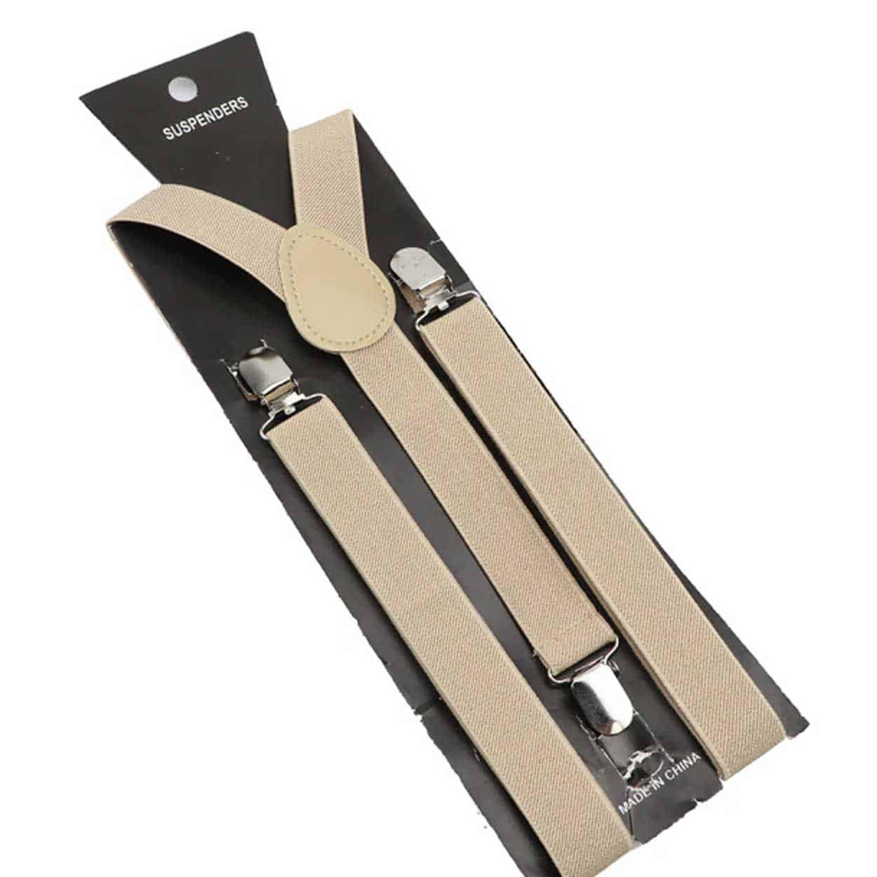 Smala khaki hängslen med klämmor 2,5cm grå beige