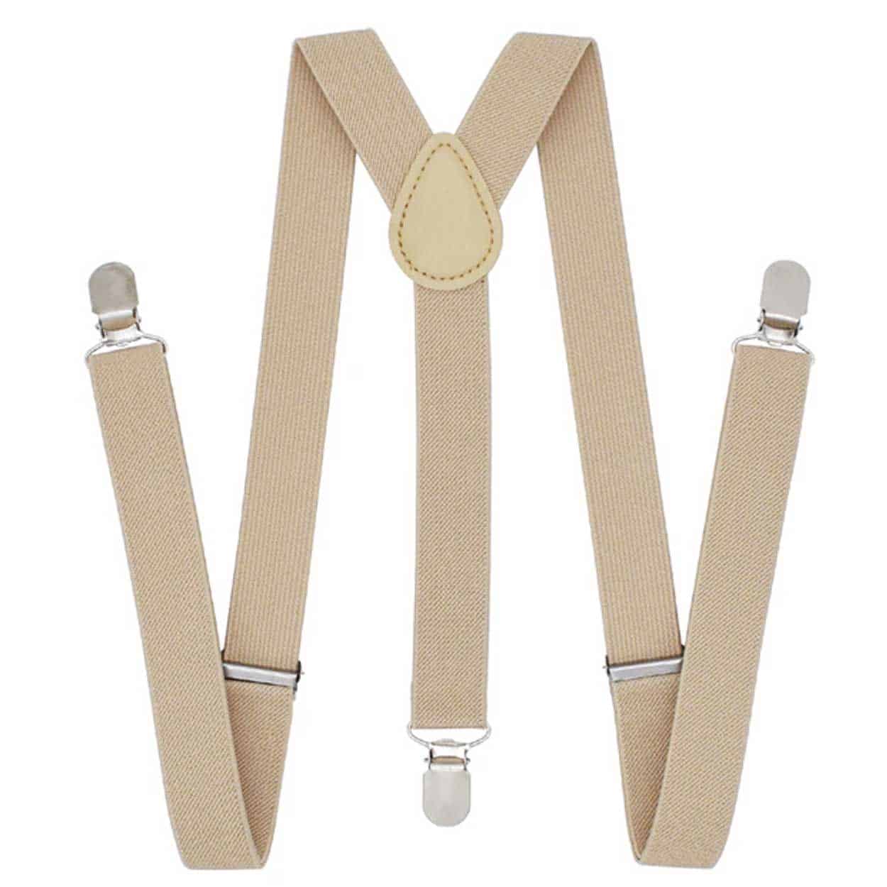 Smala khaki hängslen med klämmor 2,5cm grå beige
