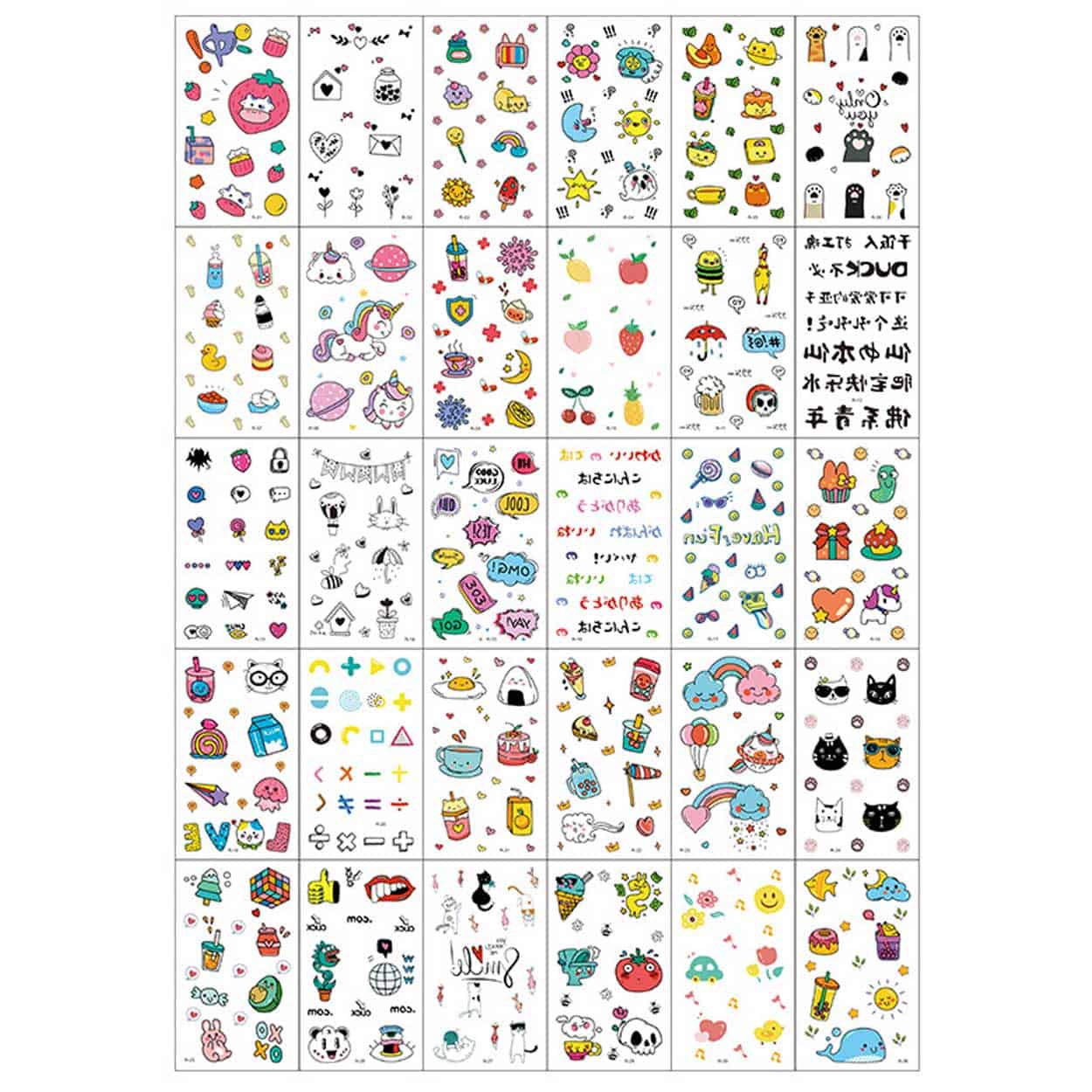 Temporära fake tatueringar 30-pack gnuggisar figurer