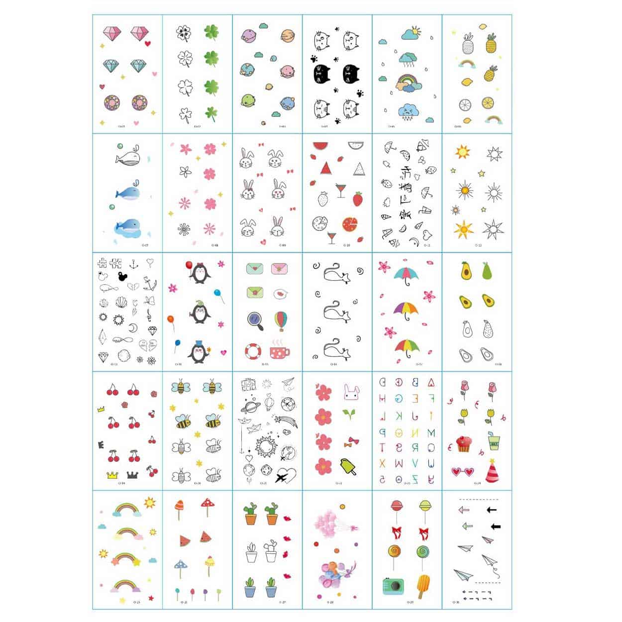 Fake tatueringar 30-pack temporära gnuggisar figurer