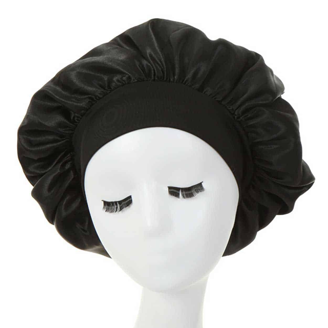 Sovmössa - satin bonnet - sleep cap svart one size