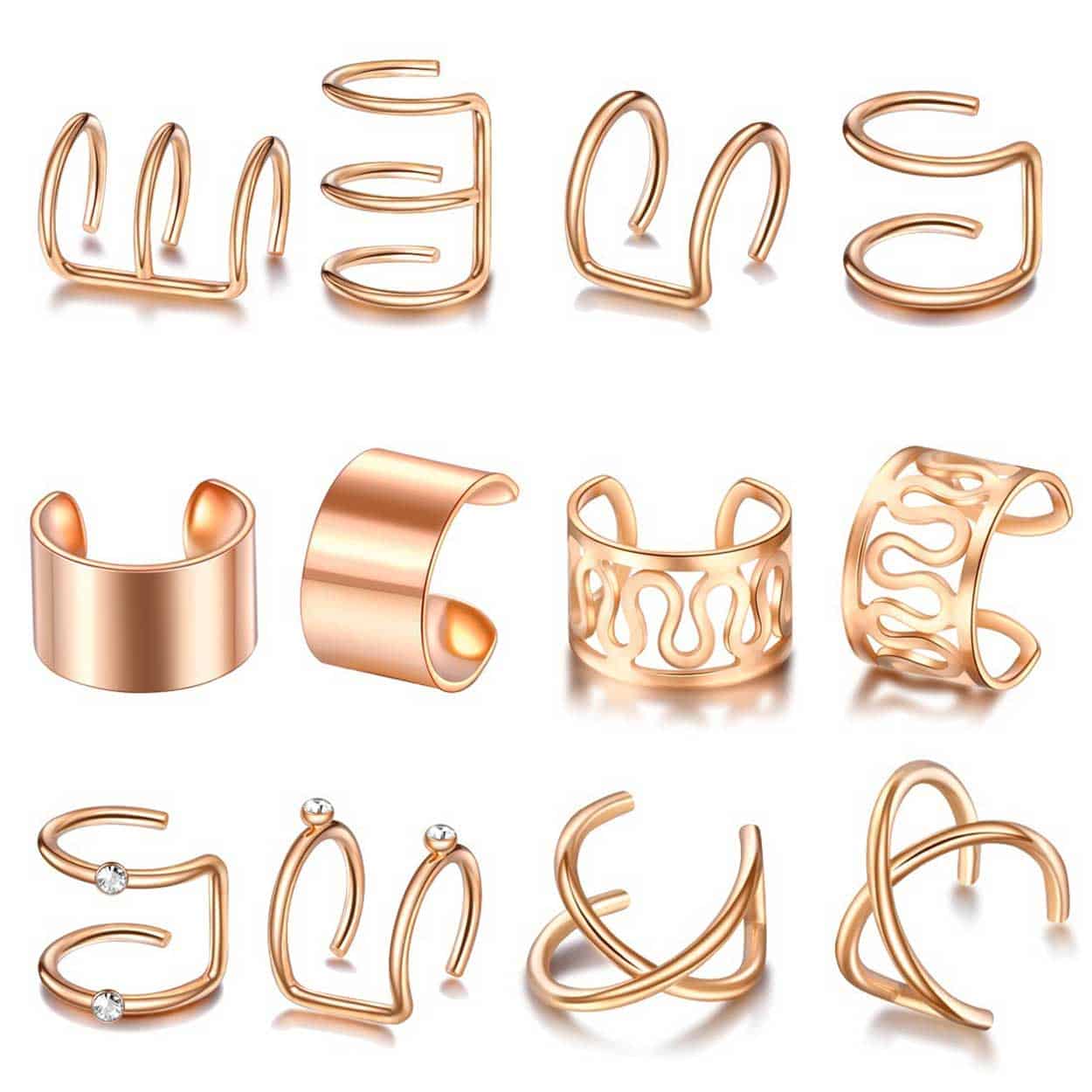 Fake helix piercing 12-pack örhänge ear cuff utan hål guld