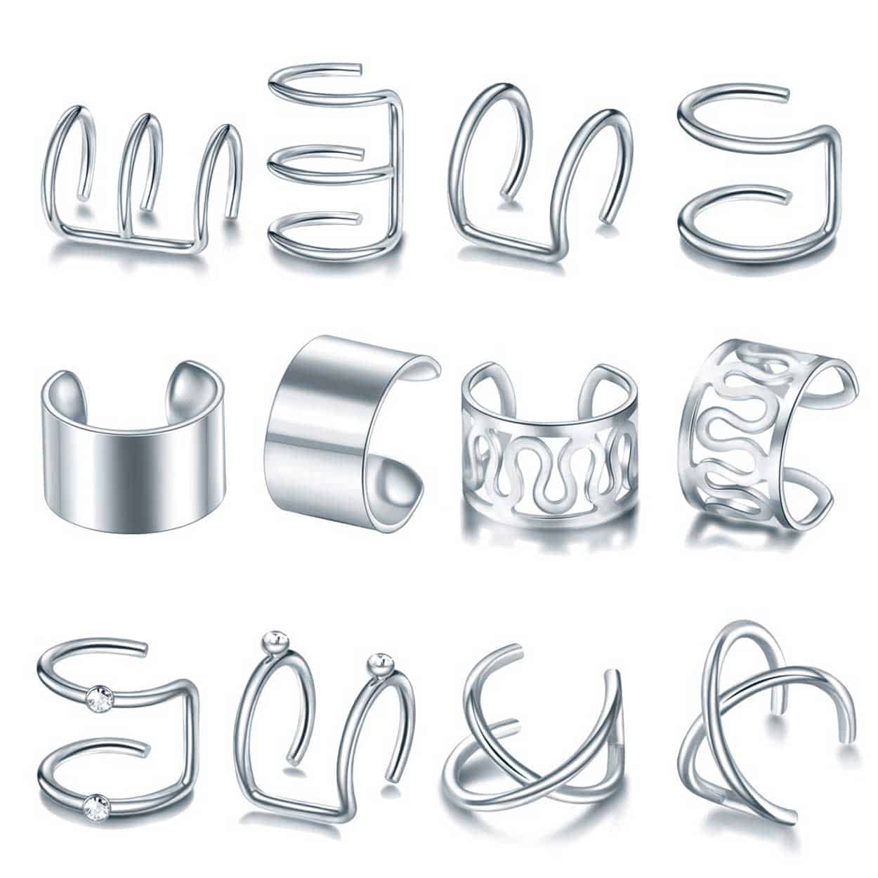 Fake helix piercing 12-pack örhänge ear cuff utan hål silver